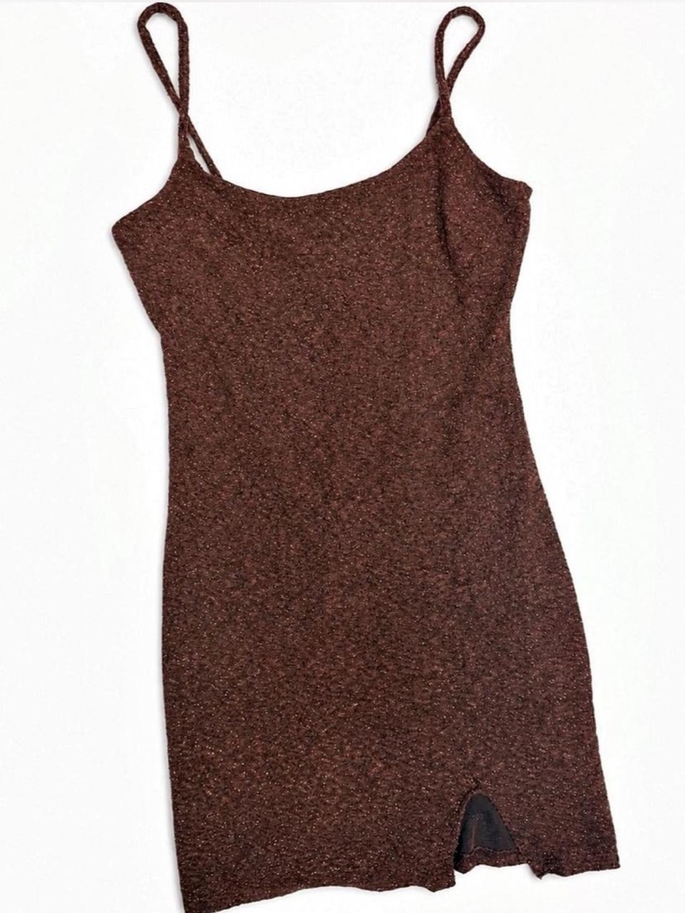 Crystal Doll Sparkle Brown Spaghetti-Strap Knit Dress